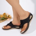 thumbnail image 4 of Rokment Women's Flower Orthopedic Wedge Flip Flops Boho Beach Summer Comfortable Leather Platform Thong Slip on Walking Sandals Fashion Casual Floral Chunky Mid Heel Dress Slides Black Size 6, 4 of 7