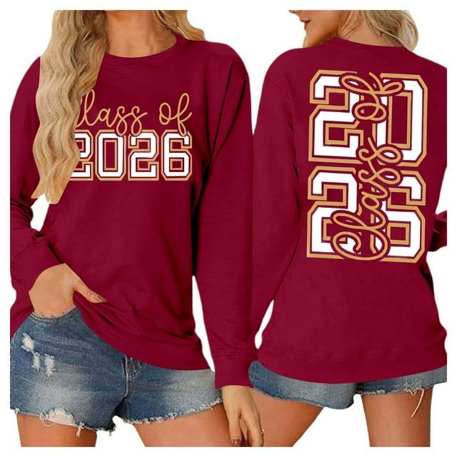 Womens Sweaters Basic Fall Pullover Sweatshirt with Letter Print Round Neck Layering Top Comfort Fit Chandail Femme Red L