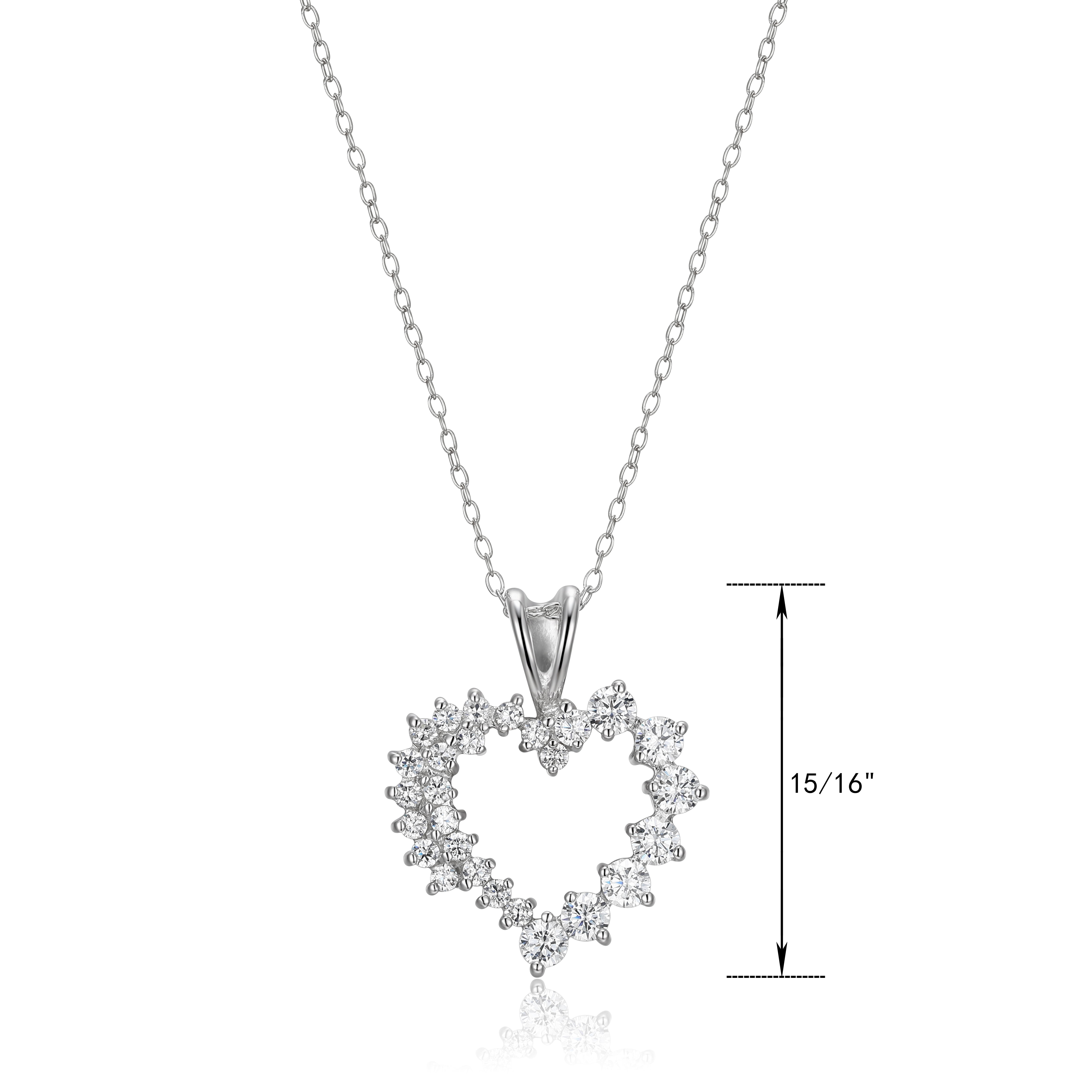 Forever Facets Cubic Zirconia Heart Necklace in Sterling Silver, Adult Women