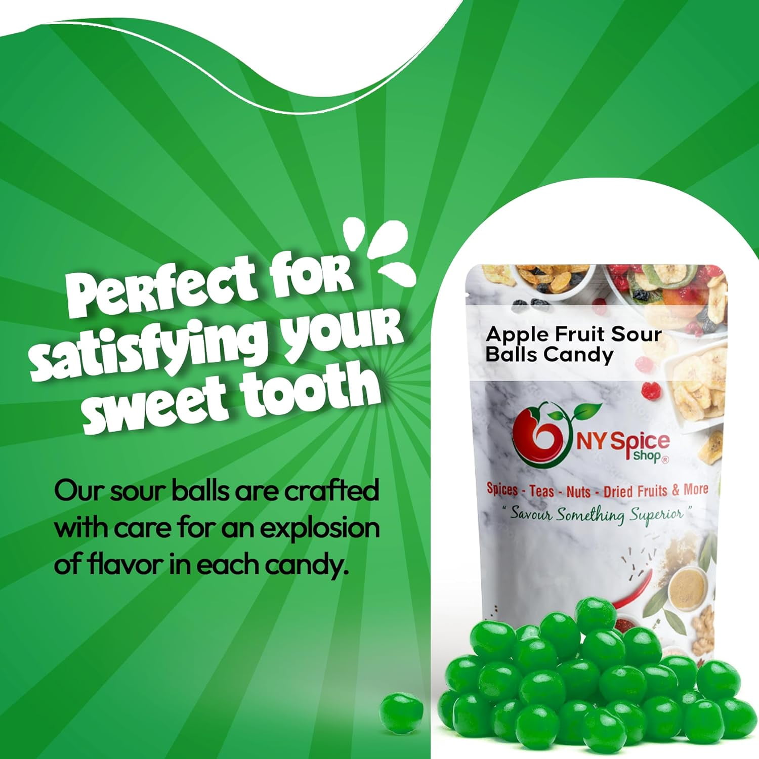 NY Spice Shop Assorted Green Apple Sour Balls - 3 Pound - Healthy Snacks - Bulk Candy Balls - Assorted Candy Sour Balls