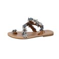 thumbnail image 2 of Summer Plus-size Ethnic Style Flower Clip-toe Beach Flat Sandals Summer Sandals for Women Blue 42, 2 of 8