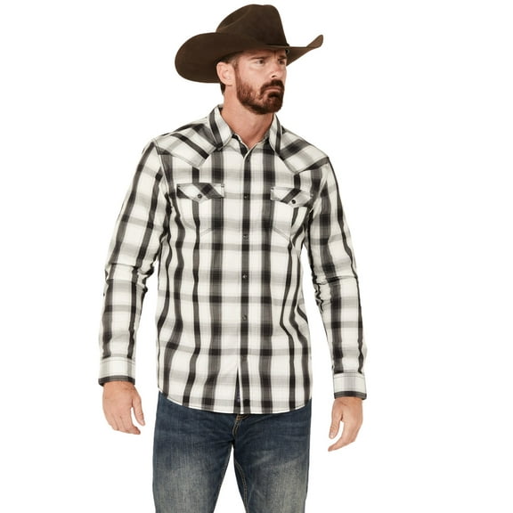 Moonshine Spirit Men's Skylark Plaid Print Long Sleeve Pearl Snap Western Shirt White X-Large