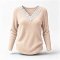 thumbnail image 6 of Long Sleeve Shirts for Women Casual Fashion V-Neck Lace Trim Soft Ribbed Knit Pullover, Perfect for Daily Office Work Wear, 6 of 7