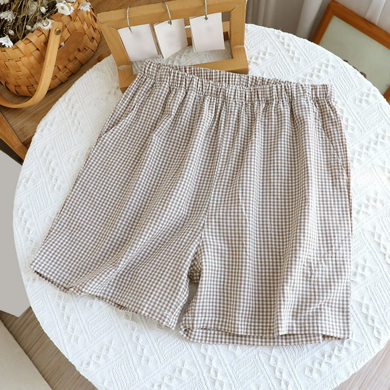 Kilaqueen Cotton Lounge Shorts for Women Trendy Plaid Printed