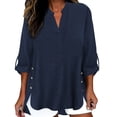 thumbnail image 2 of Endives Womens Linen Shirts 3/4 Length Sleeve Womens Shirt Blouses Spring Tops 2026 Beach Vacation Summer Navy, 2 of 7