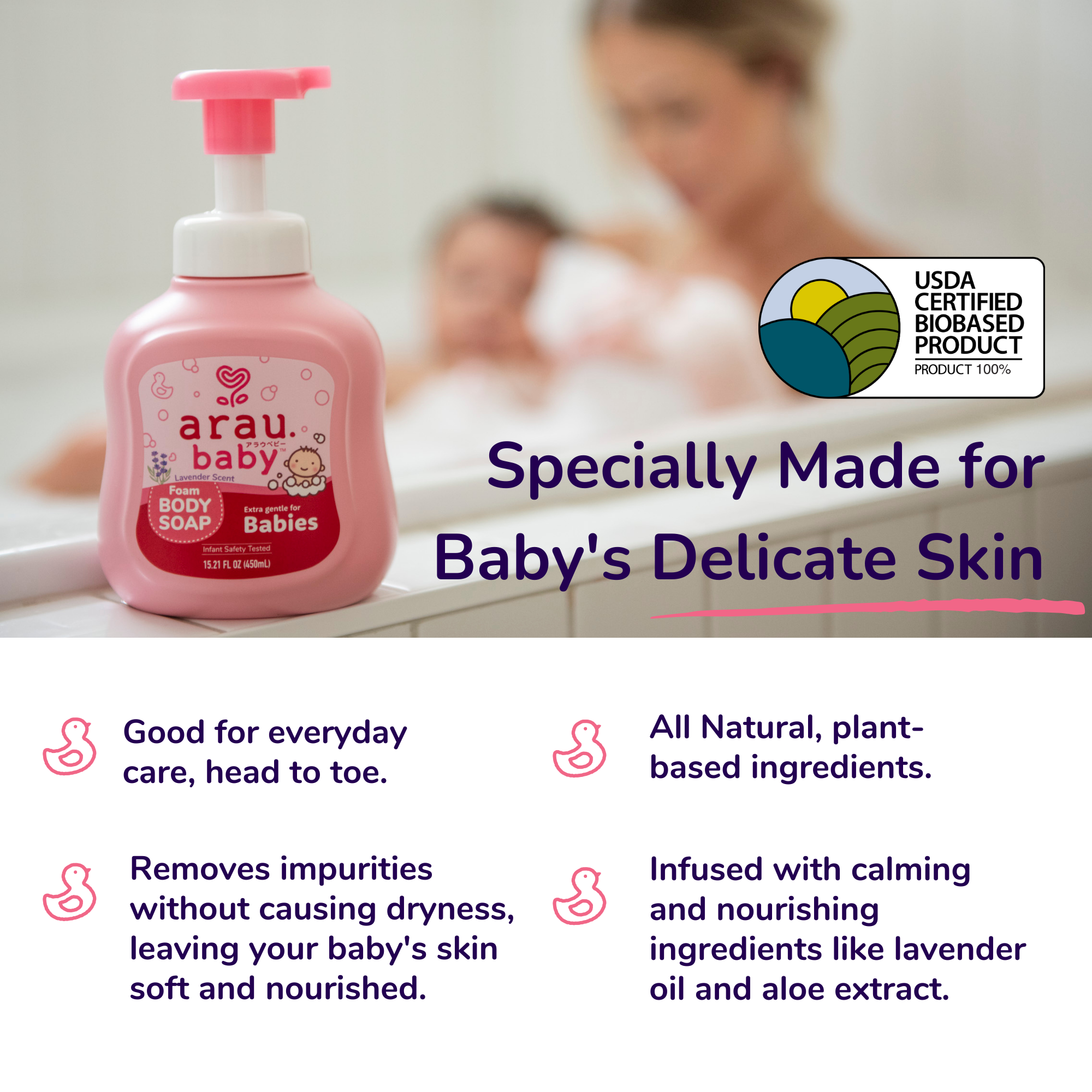 Arau Baby Foam Body Soap for Dry and Sensitive Skin - Body Wash Soap Safe for Newborns, Additive, Allergen & Dye Free- 15.2 fl oz (Pack of 3)