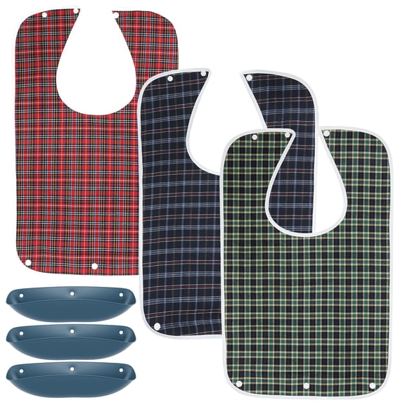 Fkszll 2026 New 3PCS Lattice Pattern Unisex Adult Bib Adjustable Waterproof with Crumb Catcher for Elderly Patient Bedridden Disabled