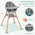 thumbnail image 4 of 6-in-1 Convertible Baby High Chair, Toddler Feeding Chair with 5-Point Safety Harness, Removable Double Tray, Beech Wood Legs, Footrest, PU Cushion, 55 lb Capacity for 6 Months-6 Years Gray, 4 of 10