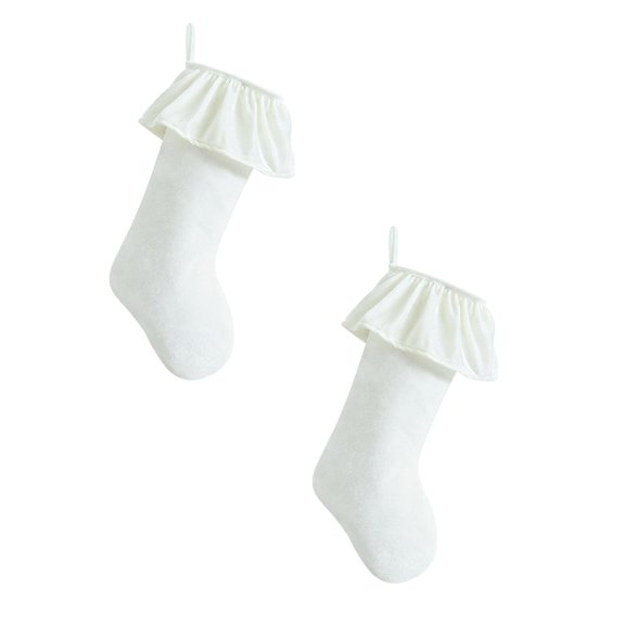 2 Pack Ruffle Cuff Velvet Christmas Stockings, Large Hanging Xmas Stocking for Mantel, Stair Rail, Indoor Christmas Home & Party Decor