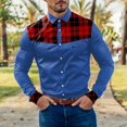 thumbnail image 4 of Camisas s Para Hombre Camisa de manga larga con botón de solapa y bloque de color a cuadros informal a la para hombre (Blue, 3XL), 4 of 5