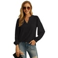 thumbnail image 3 of JWD Women's Casual V-neck Shirt Office Long Sleeve Bubble Cuff Four Seasons Top Black Large, 3 of 6