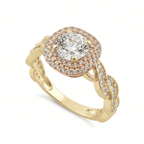 Vinali 14K Solid Two-Tone Yellow & Rose Gold Womens 1.28ct Engagement Ring – Size 6