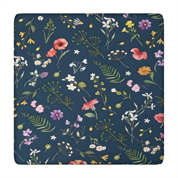 Pioneer Flower Floral Print Pattern Square Fitted Tablecloth with Elastic Edge,Square Table Cover,Washable Elastic Table Cover for Home Kitchen Party Decor 34"x34"