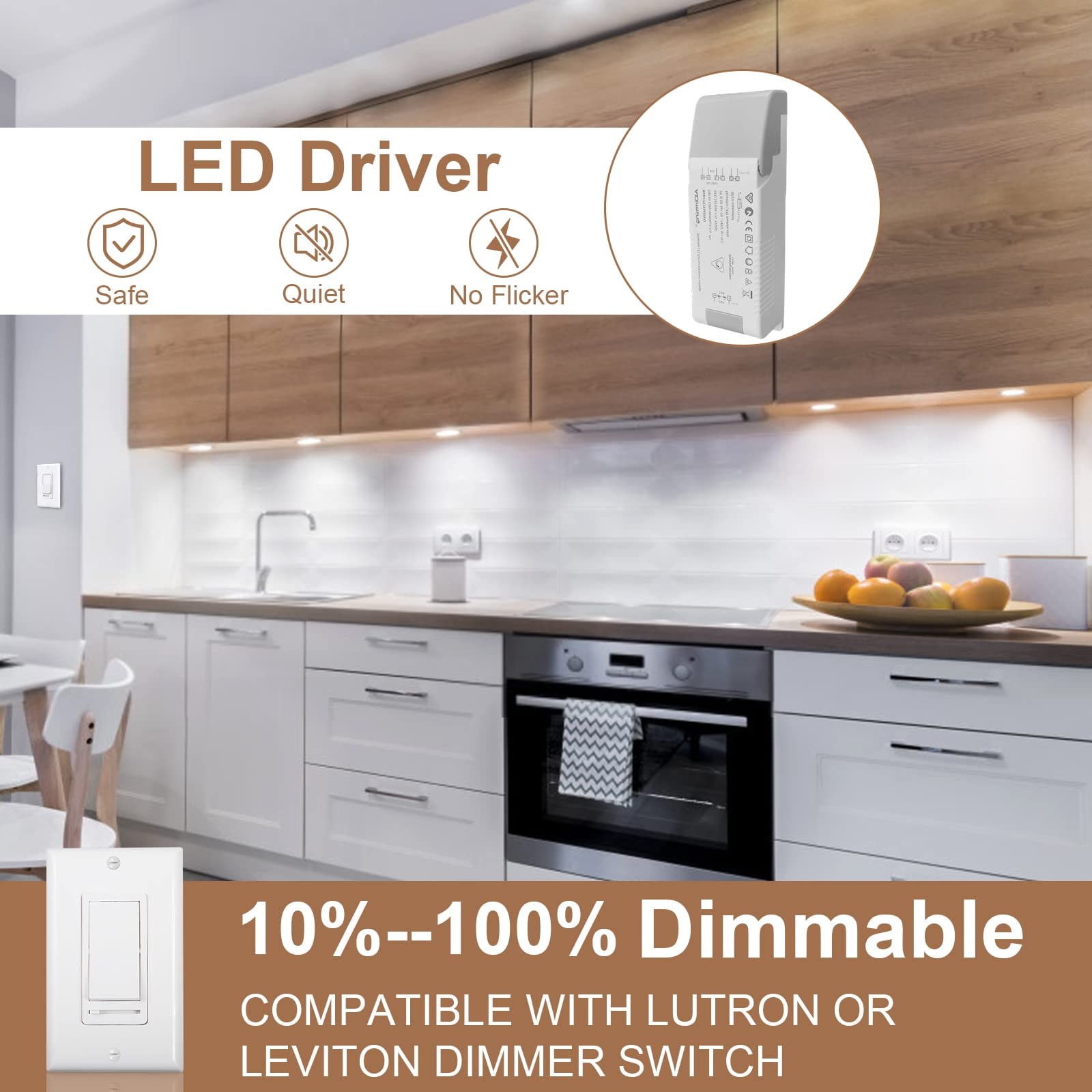 Linkable LED Puck Lights for Under Cabinet Lighting - 8 Pack of Dimmable 12V Daylight White 6000K Lights, Plug-in/Hardwired with LED Driver, Compatible with Most Dimmer Switches