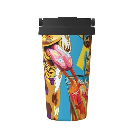 

Pofeuu Colorful Giraffes with Drinks Print Coffee Mug Iced Coffee Tumbler Cup Double Wall Vacuum Leak-Proof Thermos Mug CoffeeThermos Travel Mug