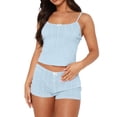 thumbnail image 4 of Dagugfen Pajama Sets for Women Sleeveless Camisole Tops Spaghetti Strap Elastic Waist 2" Shorts Home Sleepwear Sets(S,Sky Blue), 4 of 6