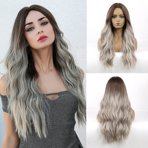 UTOURS Human Hair Wigs For Women Black Color Natural Lace Hair Long Pear Roll Big Wave Wig Dark Brown Gradient Gray Wig Mecha