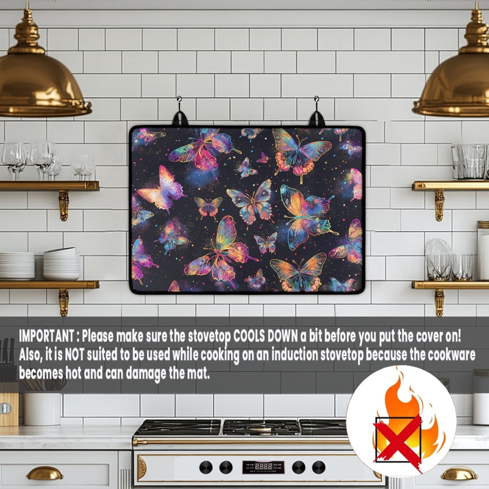 Renewold Stove Cover for Stove Top, Ceramic Stove Top Cover Mat Scratch Resistant Oil Resistant Stovetop Cover Oven Mat Protector for Kitchen Decor, Butterfly Colorful