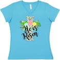 thumbnail image 3 of Inktastic He is Risen Floral Print Cross with Beautiful Flowers Women's V-Neck T-Shirt, 3 of 5