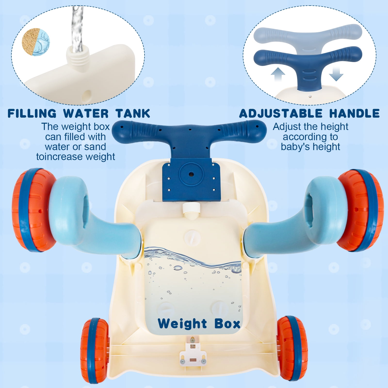 Wdmiya 3 in 1 Baby Walker and Activity Center for Girl, Baby Push Walkers, Sit to Stand Learning Walker, Early Educational Gifts with Music Panel for Infant Toddler 12+ Months, Blue