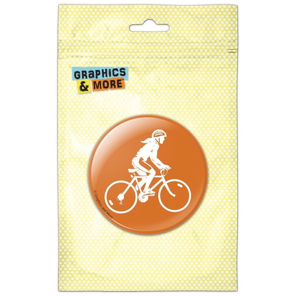 Woman on a Bike Racing Bicycle Ride Orange Pinback Button Pin Badge