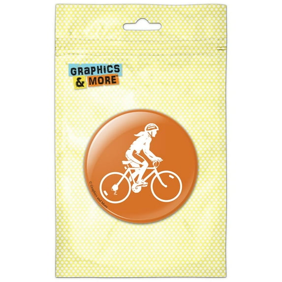 Woman on a Bike Racing Bicycle Ride Orange Refrigerator Button Magnet