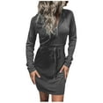 thumbnail image 2 of Christmas! Ohufall Hoodies for Women, Sweatshirt for Women Solid Color Hooded Guard Dress Black Wrap Hip Dress Long Sleeve Dress, 2 of 5
