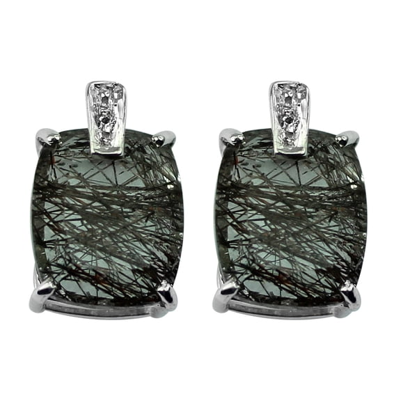 Black Rutile (Slice) Cushion Shape Gemstone Jewelry 925 Sterling Silver Stud Earrings
