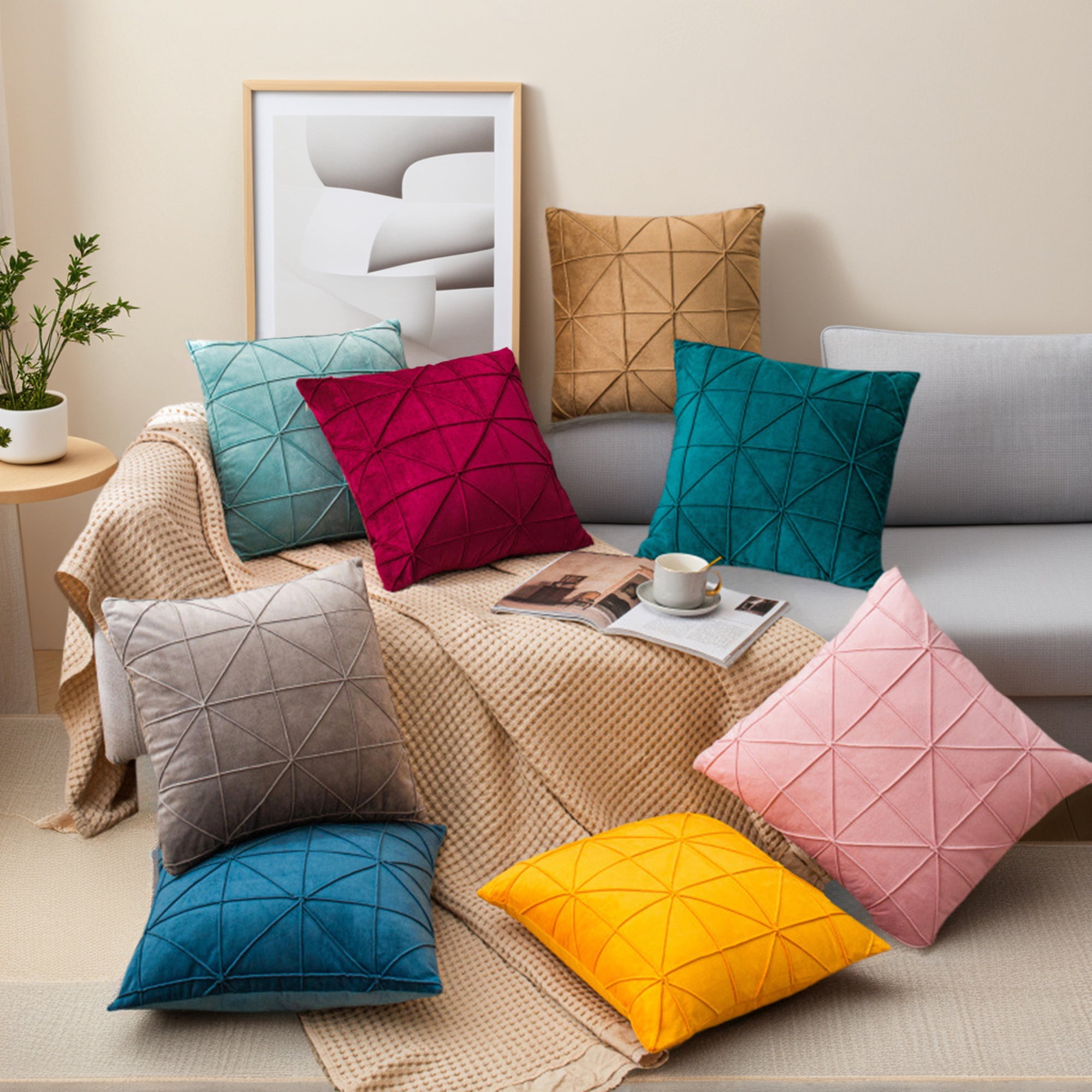 Unique Bargains Pack of 2 Luxury 3D Diamond Velvet Throw Pillow Covers Grey