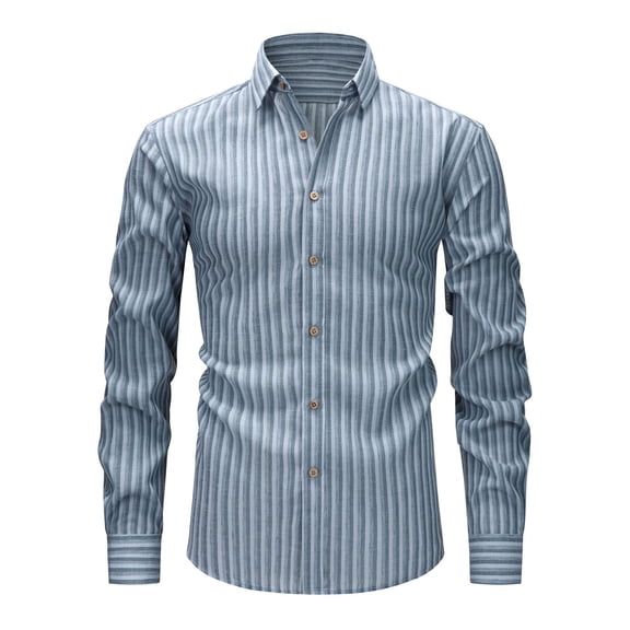 Fengactive Long Sleeve Striped Shirt for Men Dress Button-Down Shirts Lightweight Jackets Slim Fit Work Office Shirt
