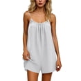 thumbnail image 3 of Betivan Women's Solid High Waist Linen Loose Short Jumpsuit, Spaghetti Strap Backless Straight One Piece Romper for Daily, Vacation, Beach, Street, 3 of 6