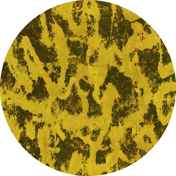 Ahgly Company Indoor Round Abstract Yellow Modern Area Rugs, 3' Round