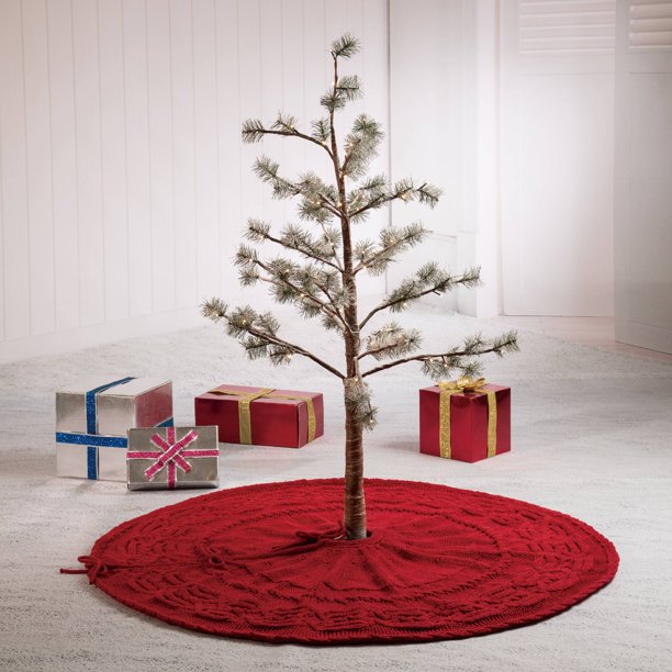 Glitzhome 52" Christmas Knitted Polyester Red Christmas Tree Skirt