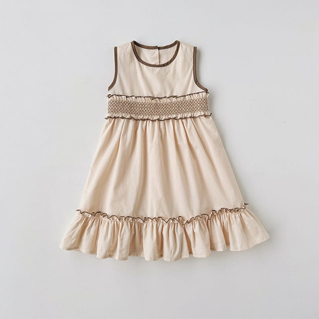 Robes d'Été pour Tout-Petites pour Filles Robes Trapèze pour Fille Robe Sans Manches Kaki pour Filles Robes de Bal pour Filles