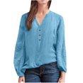 thumbnail image 1 of AherBiu Hauts à Manches Longues pour Femmes Blouse en Coton et Lin Demi-Boutonnage Col en V Hauts de Sortie pour Femmes, 1 of 5