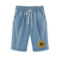 thumbnail image 6 of Stretchy Shorts for Lady 2 Pack Loose Fitting Cotton Linen Shorts with Pockets, Beach Vacation Bermuda Shorts, Womens Drawstring High Waisted Knee Length Pants Blue M, 6 of 6