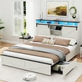 thumbnail image 5 of Wood Queen Bed Frame with Headboard & Storage Shelf, Holaki Farmhouse Queen Size Platform Bed Frame with 2 Drawers, Charging Station & LED Lights, Headboard with Sliding Barn Door, White, 5 of 9