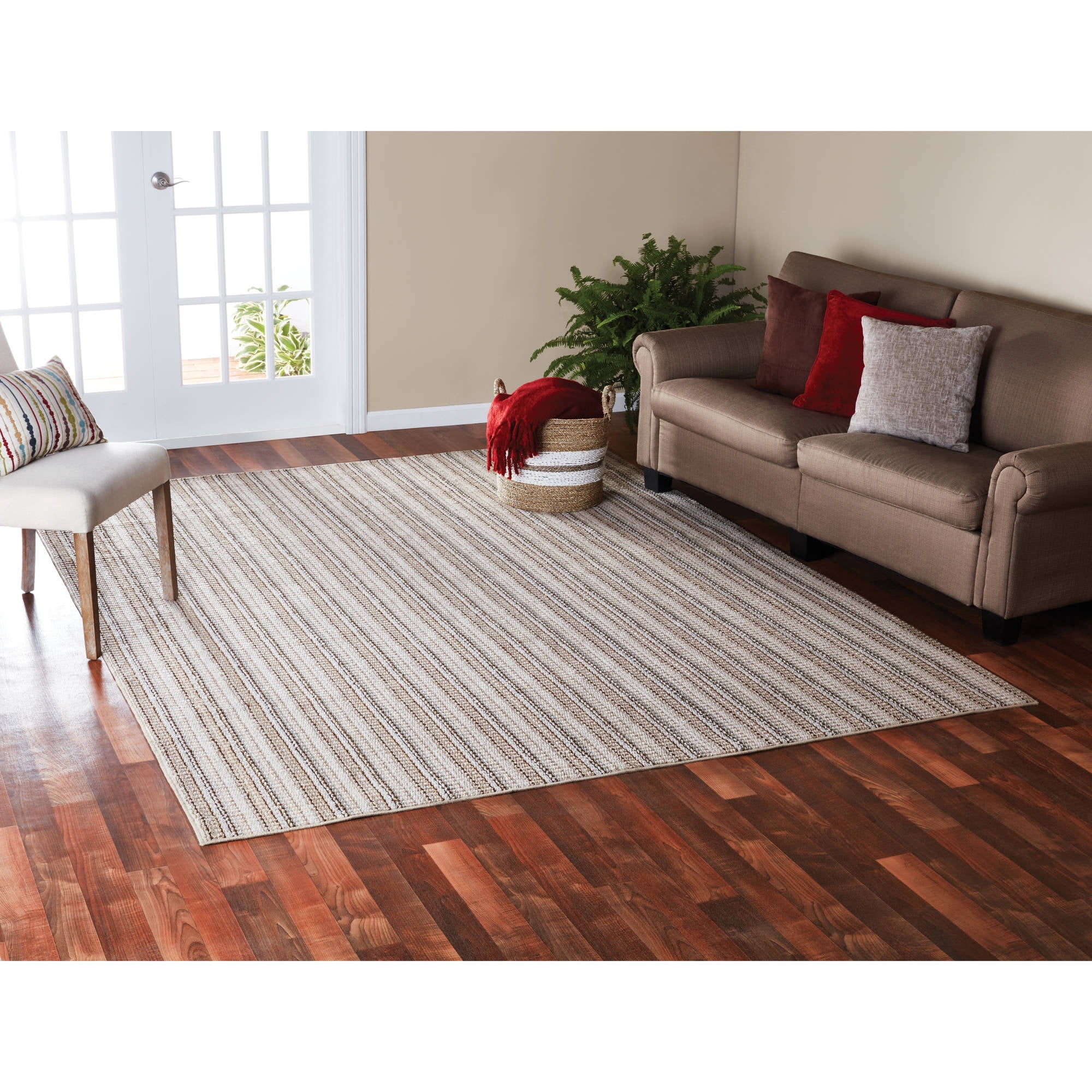 Mainstays Carnival Stripe Polypropylene Assorted Earth Tones Indoor Area Rug, 7'6" x 9'6"