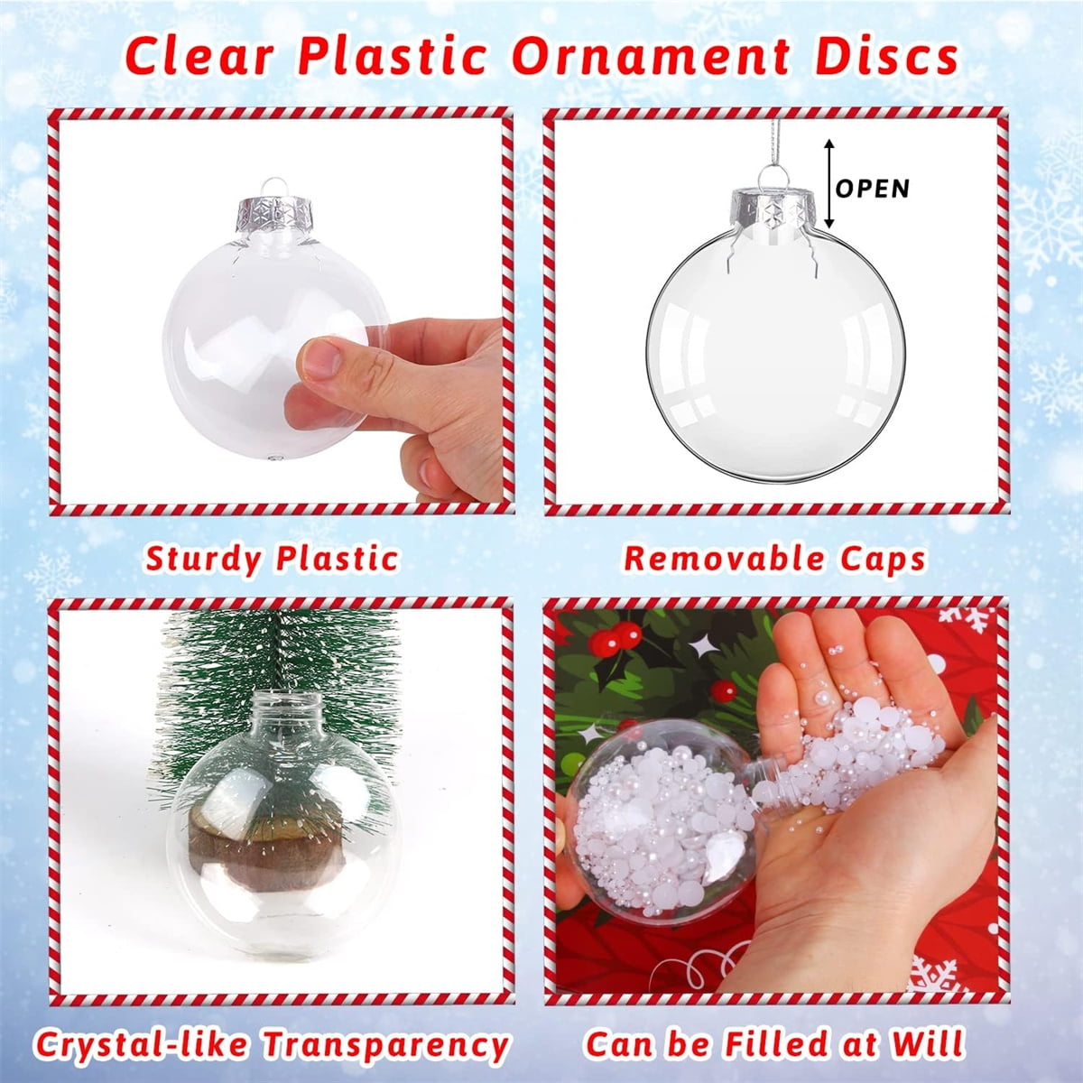 Tutuviw 36 Pcs 3in Christmas Ball Ornaments DIY Flat Fillable Ornament Balls Clear Plastic Fillable Hanging Ornament Ball Christmas Bulbs Fillable Flat Disc for DIY Crafts Projects Christmas Decor