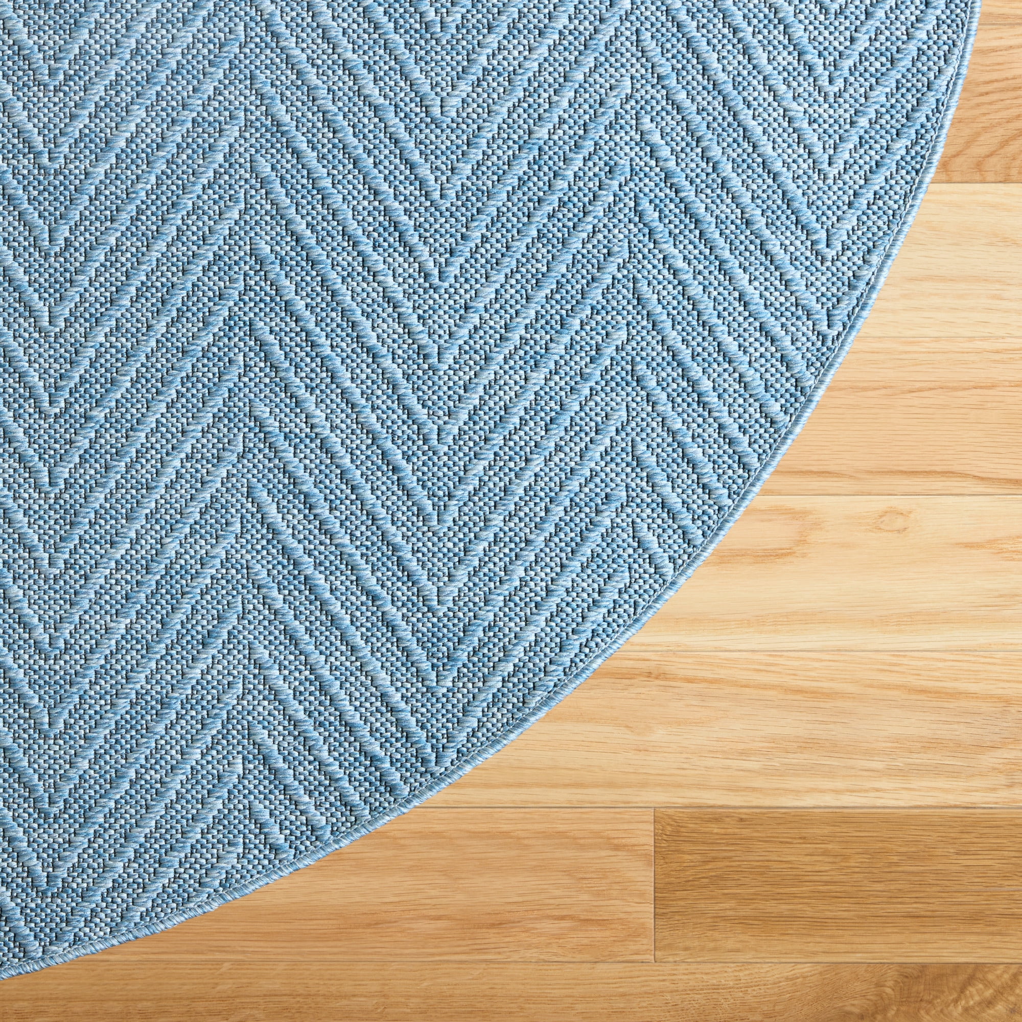 TOWN & COUNTRY BASICS Pax Herringbone Textured Solid Everwash® Washable Area Rug, Low Pile, Non-Slip Backing, Easy Clean Pet & Family Friendly Rug, Blue, 8' Round
