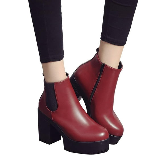 Jienlioq Boots for Women Women's Low Barrel Round Head Platform Thick High Heel Plush Short Boots Black Friday Deal