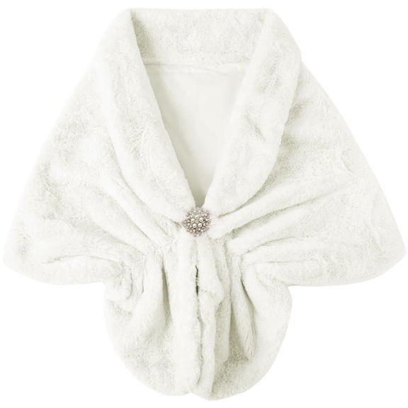 Women's Shawl Wrap Stole with Pearl Rhinestone Brooch Pin, Bridal Long Shrug Cape Winter Warm Scarf Wrap for Wedding Party