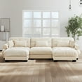 thumbnail image 3 of TUANLUO 130" Oversized U-Shape Sectional Couch for Living Room, Modular Sectional Sofa with Ottoman, Velvet 3-Seater Sofa Tufted Couch with Round Armrests, Cream, 3 of 9