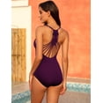 thumbnail image 4 of Hilor Womens Halter One Piece Bathing Suits Macrame Back Swimsuits Tummy Control Swimwear, 4 of 8