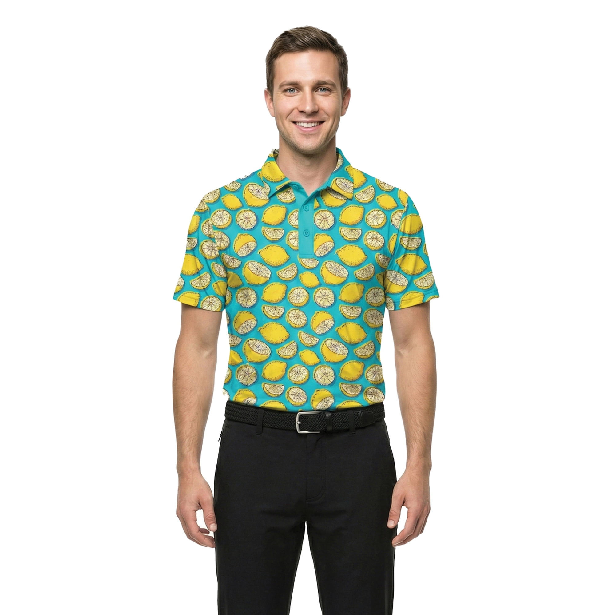 Birdie Bound Men's and Big and Tall Men's Lemon Print Polo Shirt, Sizes XS-4XLT