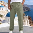 thumbnail image 2 of LEKWK Mens Summer Pants Regular Fit Breathable Linen Texture Retro Style Beach Pants Button Waistband Detail Casual Pants Vacation Daily Outdoor Wear, 2 of 8
