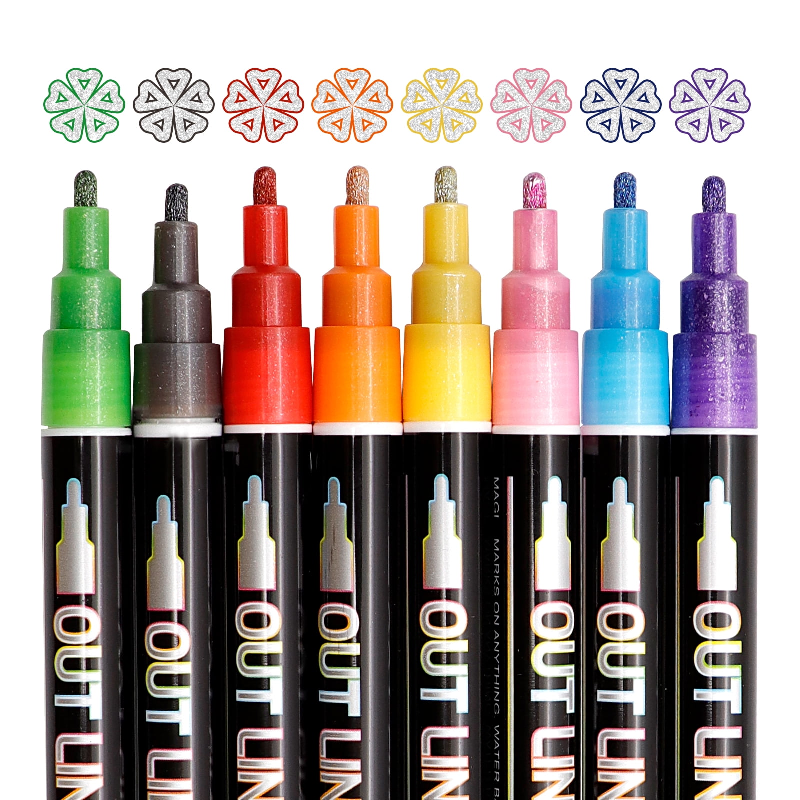 JEFFNIUB Outline Markers Pens, Silver Markers with 8 Colors Outline
