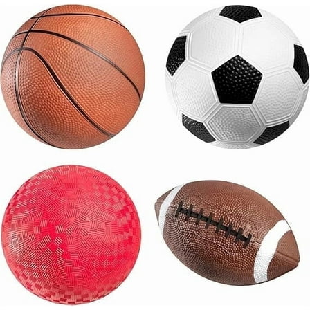 Sports Balls for Kids & Toddlers - (Pack of 4) 5-inch Sports Set Includes Football, Small Size Soccer, Basketball, and Playground Balls, Fun Indoors & Outdoor Toys (Hand Pump Included)
