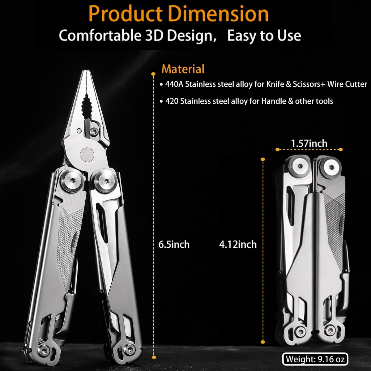 Maerd P11 Multitool, 19in1 Premium Hard Stainless Steel Multi tools Foldable Self-Locking, Outdoorsman Survival Camping EDC Multitools, Knife, First Aid Scissors, Sturdy Spring Pliers, Hexagon Wrench