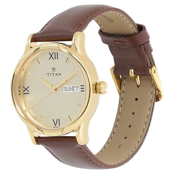 Titan Quartz Analog with Day and Date Black Dial Leather Strap Watch for Men&nbsp;
